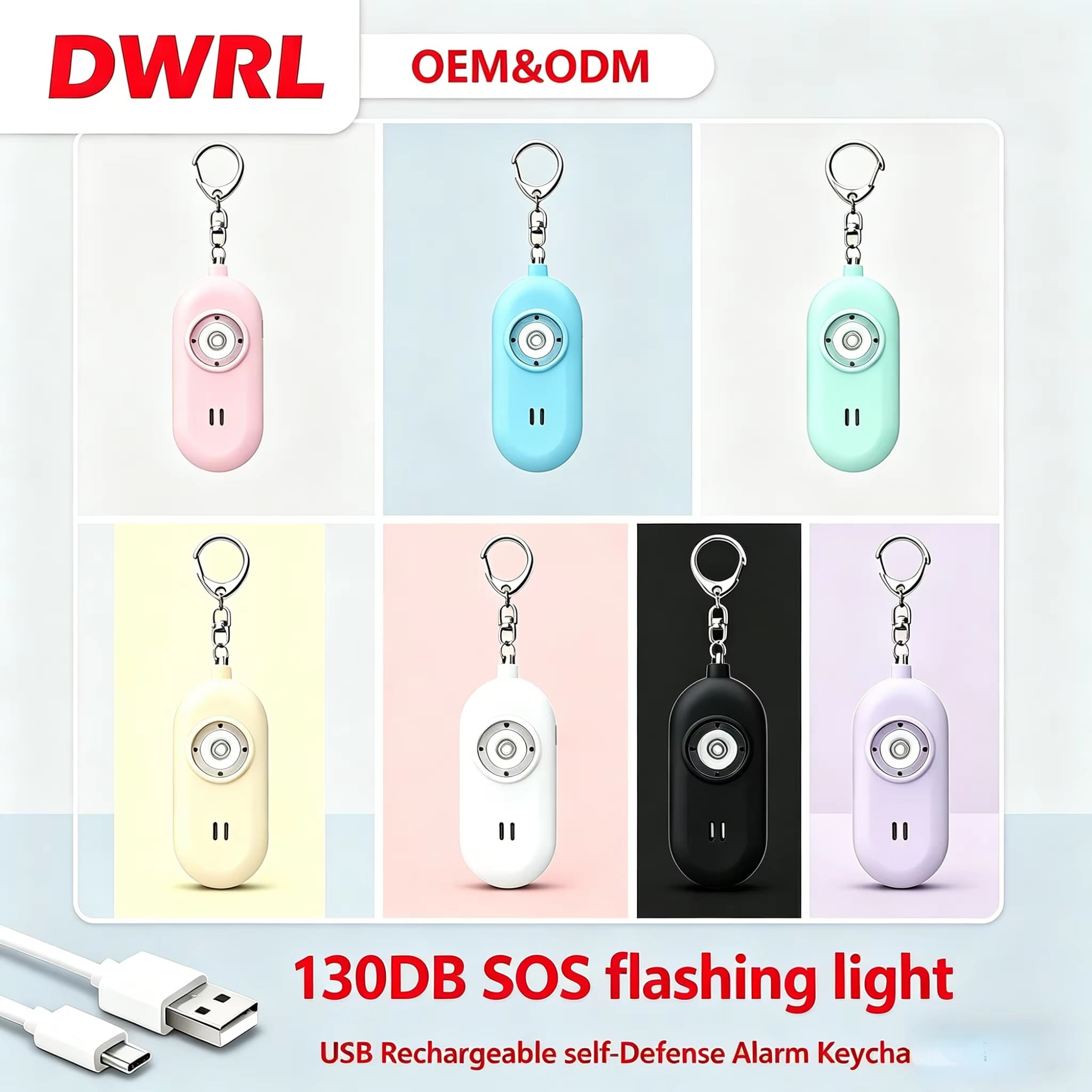 osobisty alarm o mocy 130 dB dla kobiet – ładowalny kluczyk SOS z lampką LED, przenośne urządzenie bezpieczeństwa do samoobrony dla dzieci i osób starszych