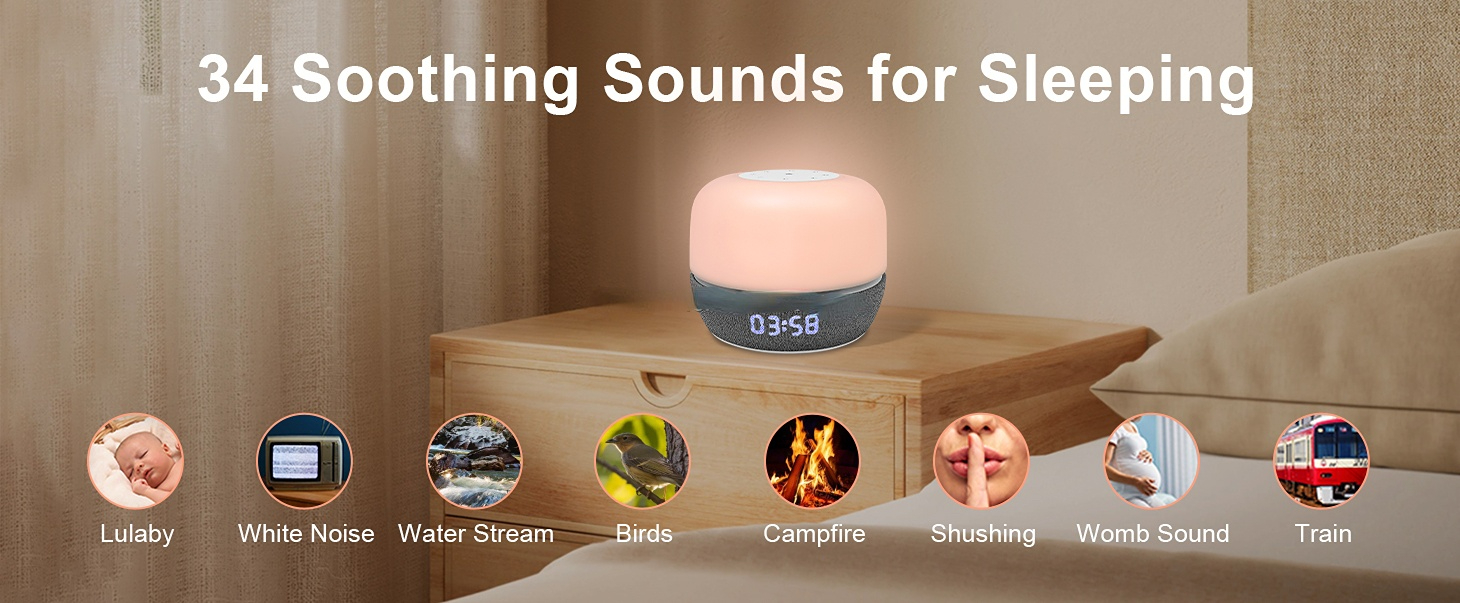 Wifi Baby Sound Machine Night Light Sleep Trainer Routine Builder Time-to-Rise Alarm Clock White Noise Soother for Kids Bedroom factory