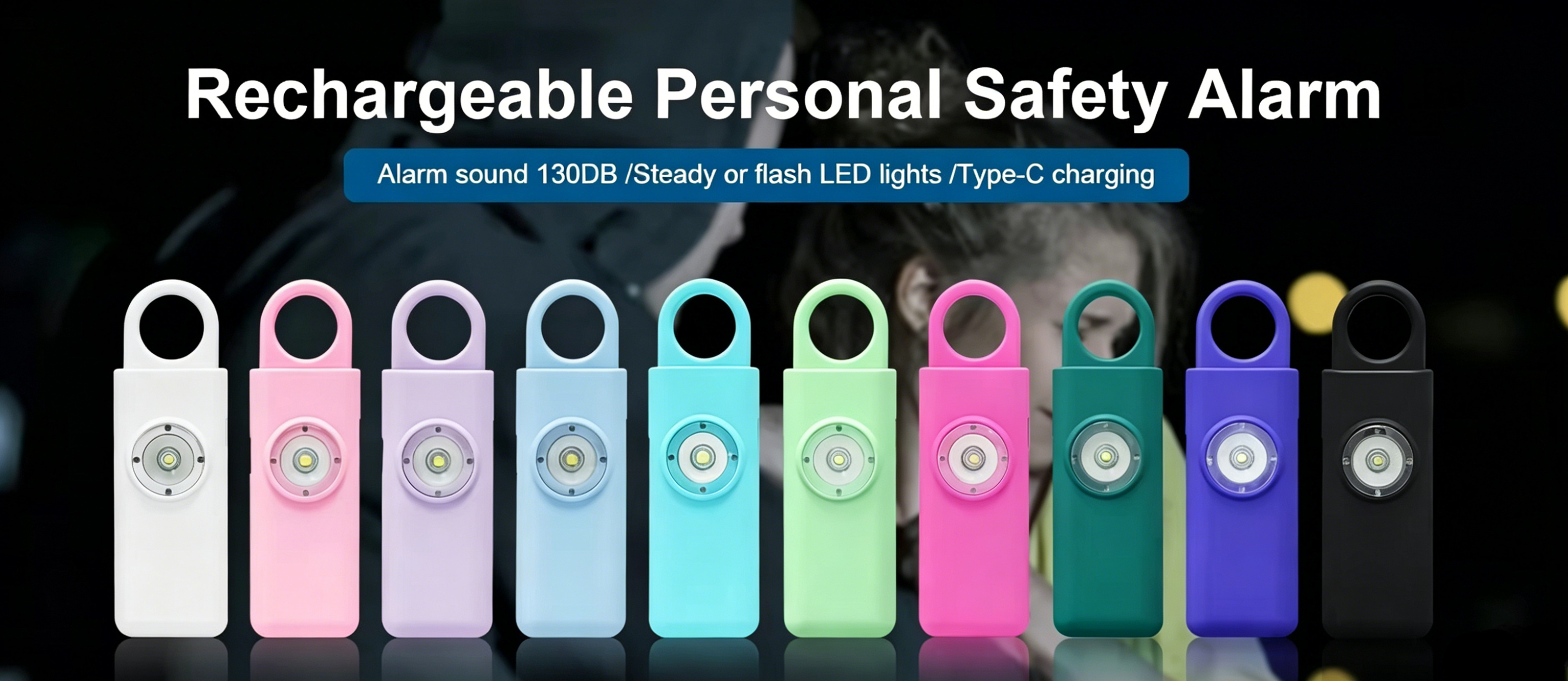 OEM ODM Rechargeable Personal Safety Alarm Keychain with LED Flashlight 130dB Self Defense Device Alarm for Women Kids Elderly factory