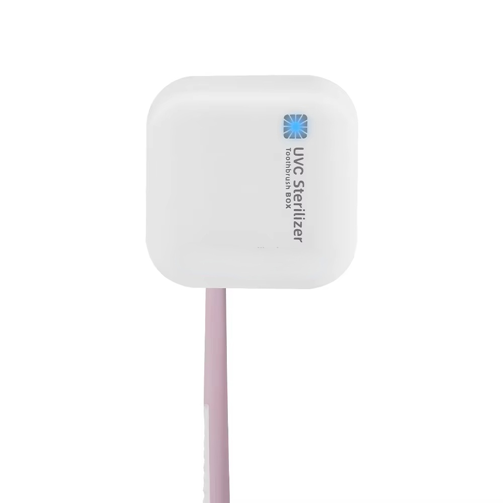 Přenosný malý cestovní dobíjecí UV LED sterilizátor zubních kartáčků v pouzdře, držák na zubní kartáčky na stěnu
