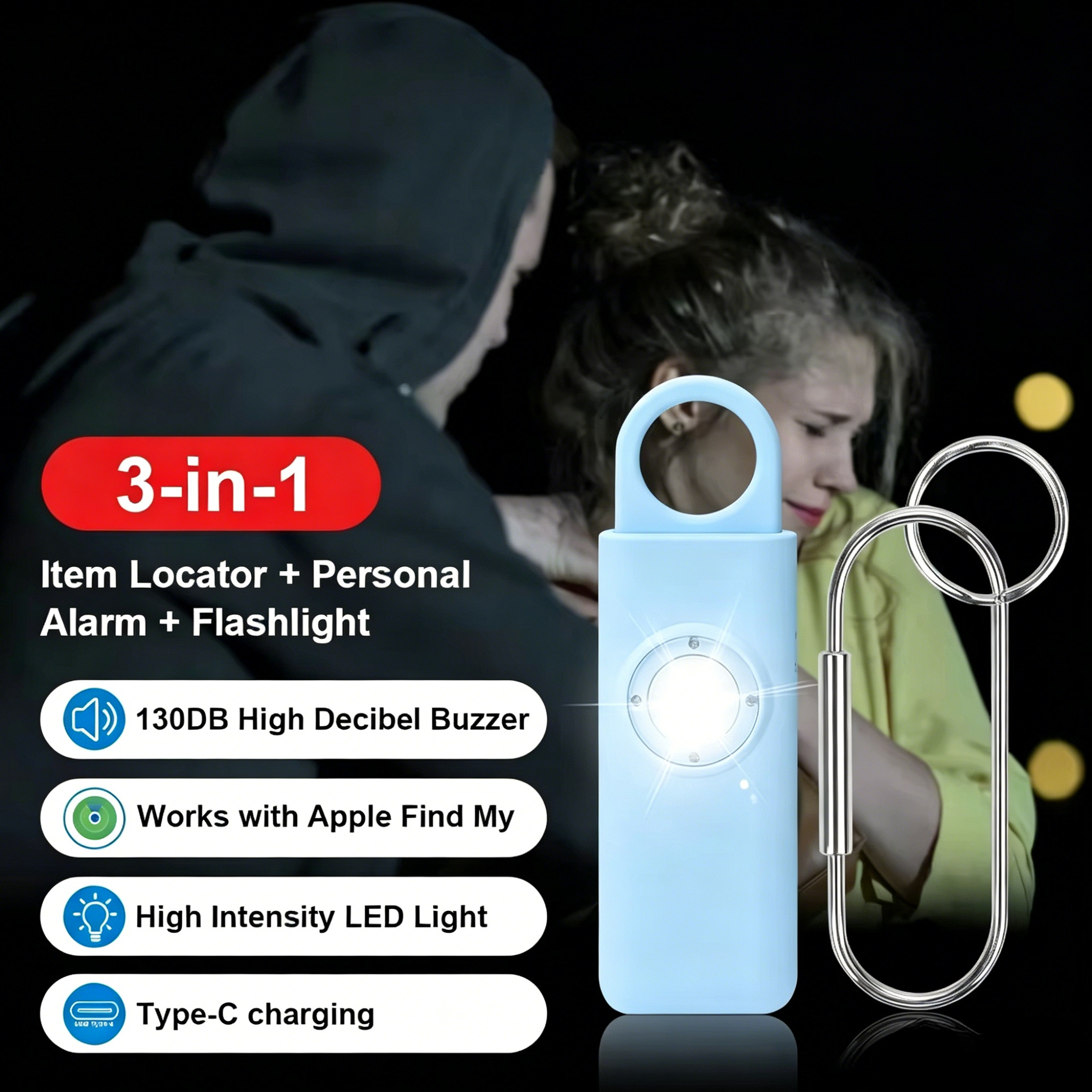 130dB Personal Safety Alarm Smart Locator Rechargeable Anti Lost Device OEM ODM Manufacturer supplier