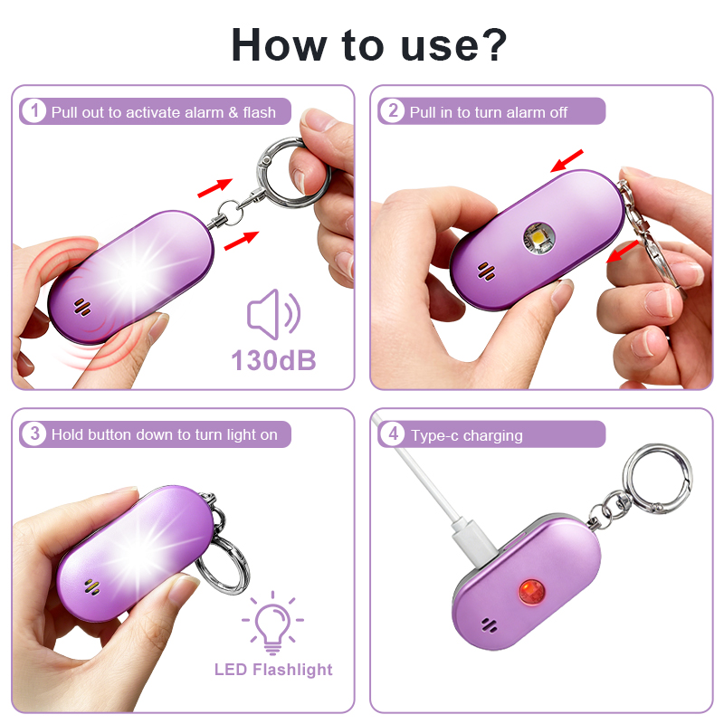 Rechargeable Personal Safety Alarm with LED Flashlight details