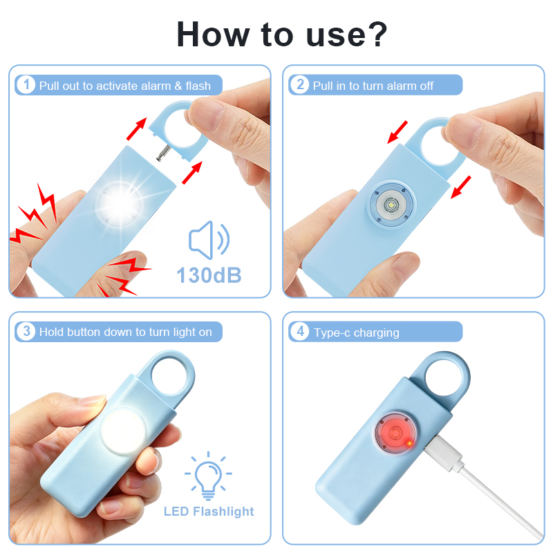 Rechargeable Personal Safety Alarm with LED Flashlight manufacture