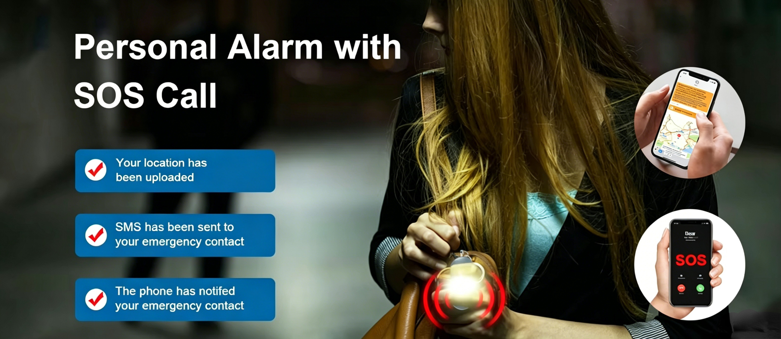New 130dB Rechargeable Personal Alarm with GPS Tracking Emergency Call & SMS Alert Self Defense Safety Device for Women factory