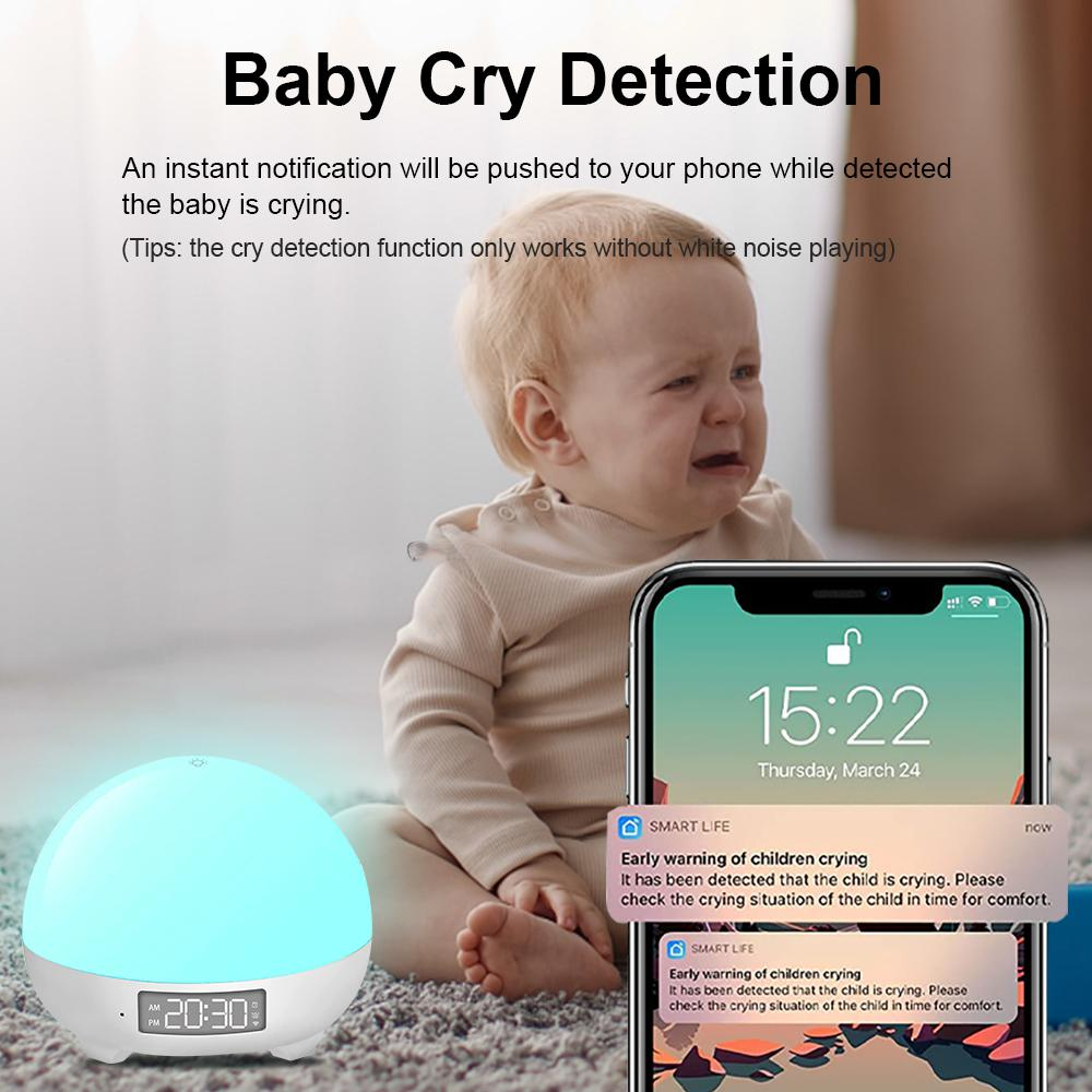 Tuya Wireless Smart Sound Machine White Noise Sound Machine with Baby Cry Sensor Detection Time Alarm Display Smart Light supplier