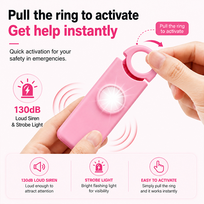 Rechargeable Personal Safety Alarm with LED Flashlight details