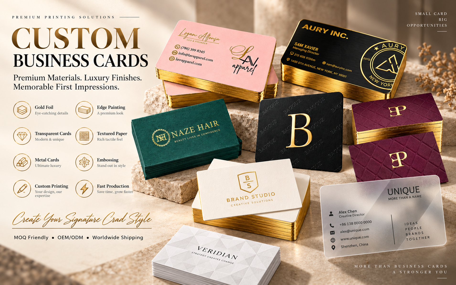 Custom Premium Business Cards with Foil and Embossing
