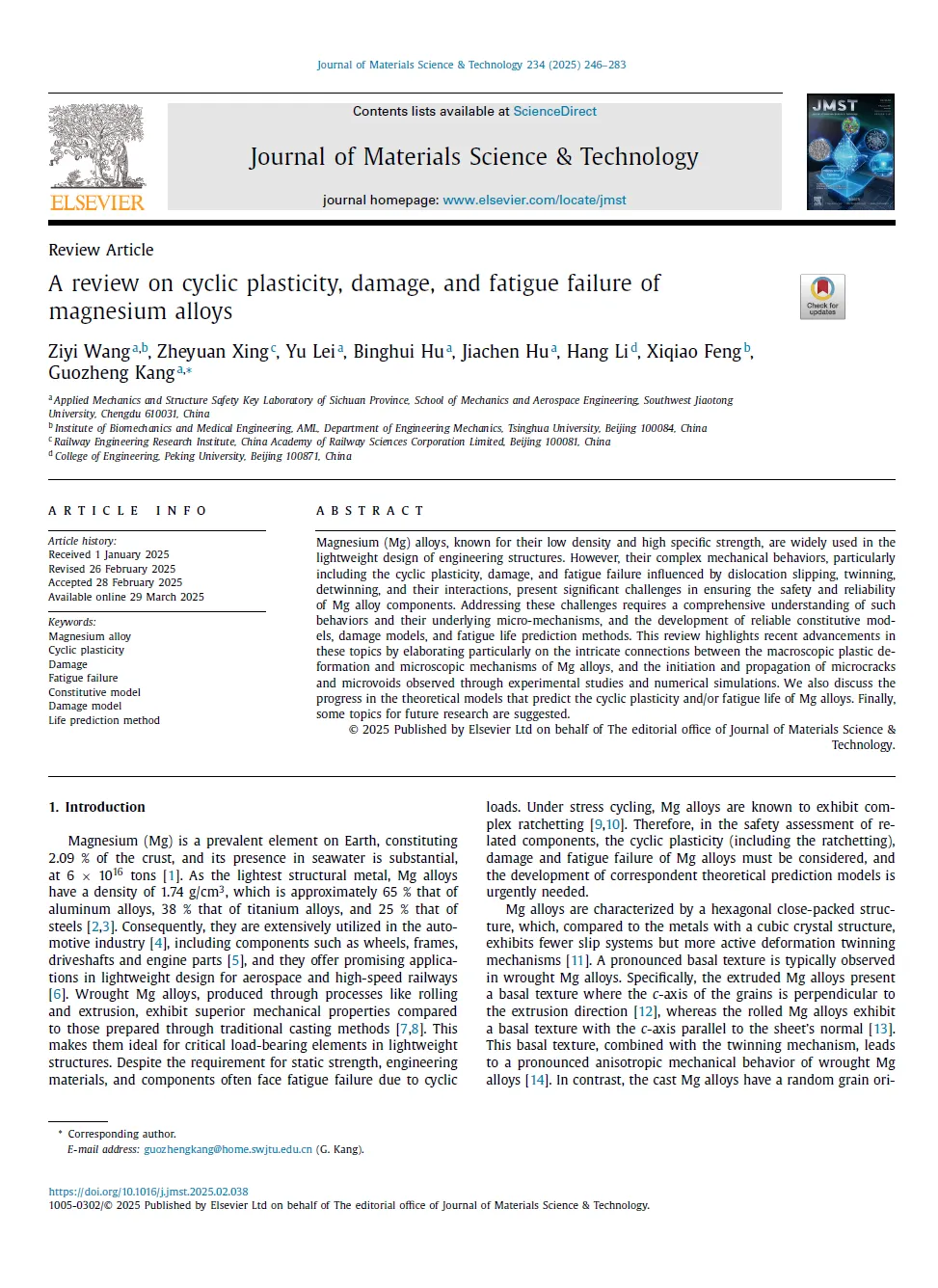 Key Review by SWJTU Team Advances Magnesium Alloy Reliability