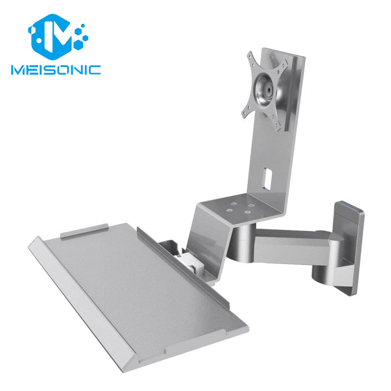 T9-MA01KBL Silver Industrial Wall Mounted Monitor Stand Folding Keyboard Tray In White Color OEM Design 