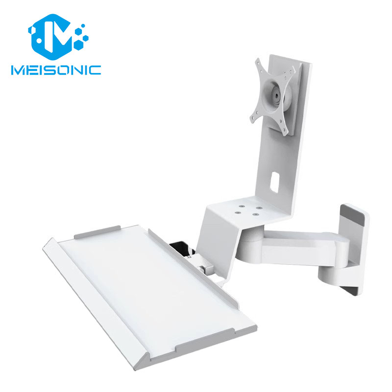 T9-MA01KBL Industrial Wall Mounting Monitor Stand With L shape Keyboard Tray In White Color OEM Design 