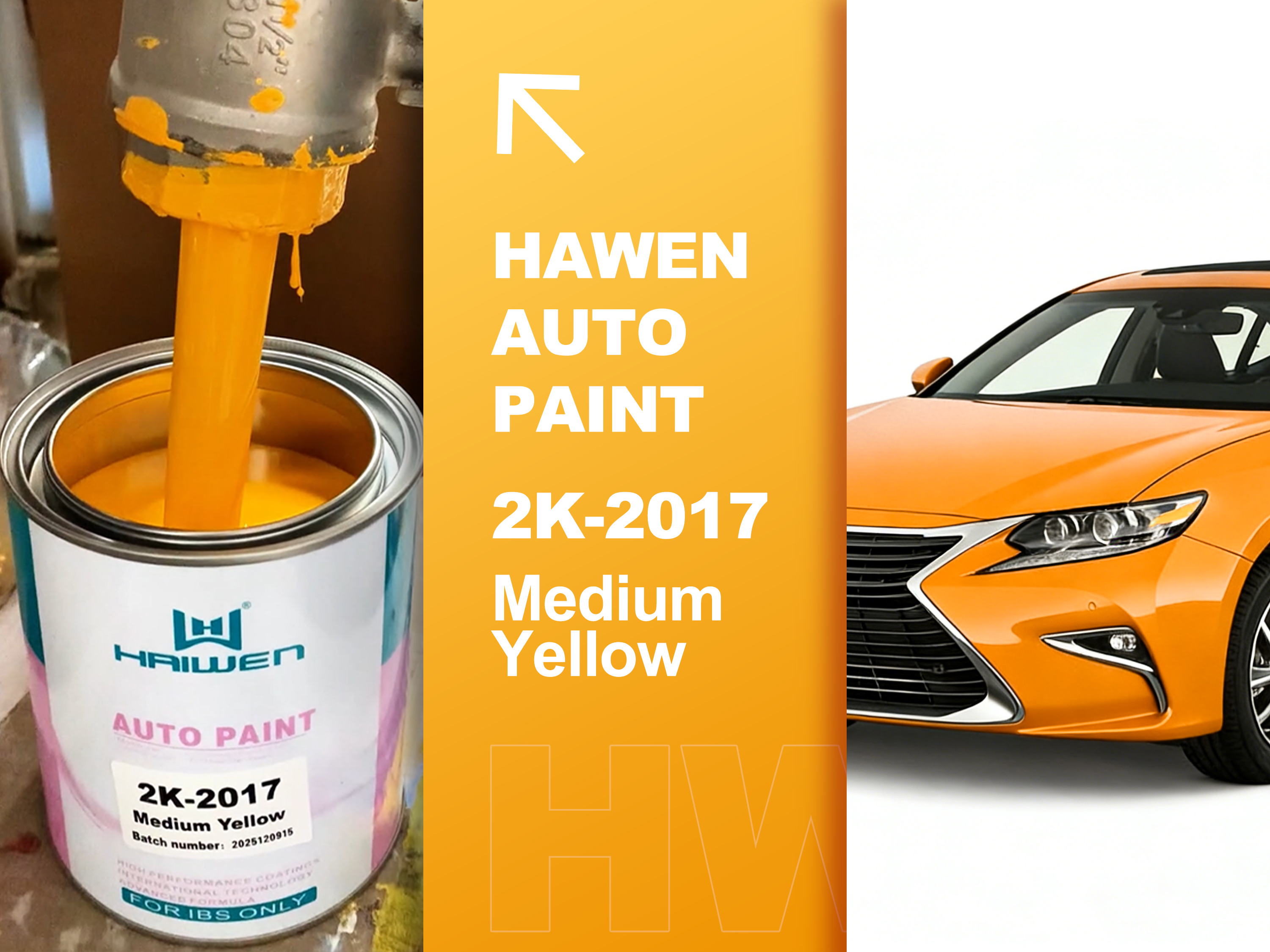 2K-2017 Medium Yellow Automotive Refinish Paint, Factory in China, Made in China#haiwencarpaint