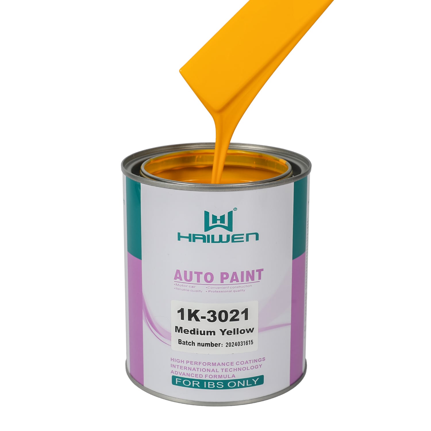 HAIWEN 1K-3021 Medium Yellow 1K Basecoat – Standard Yellow with Red Phase for Automotive Refinish and Color Mixing
