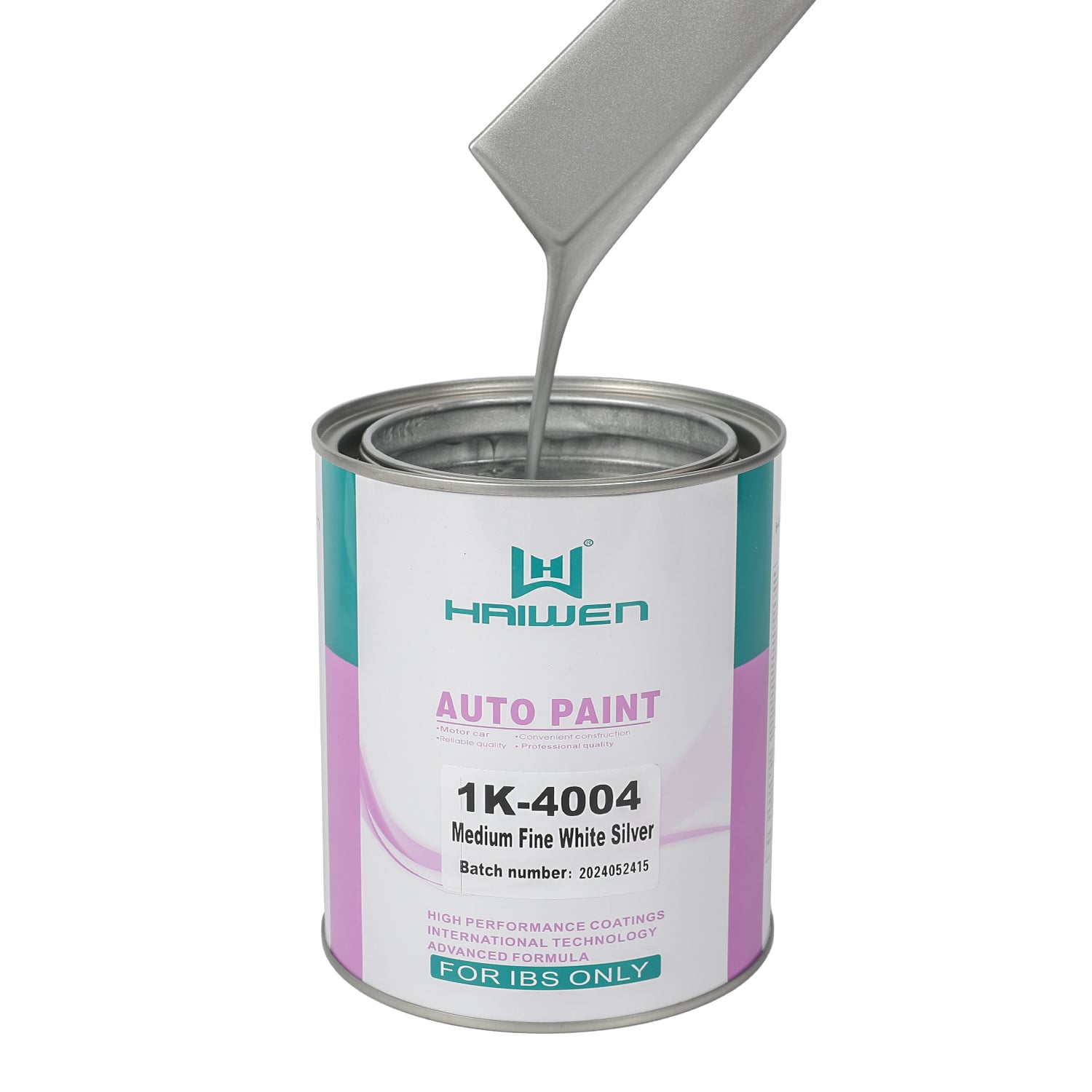 HAIWEN 1K-4004 Medium Fine White Silver 1K Metallic Silver – Medium Size with Grayish Front for Automotive Refinish and Color Mixing