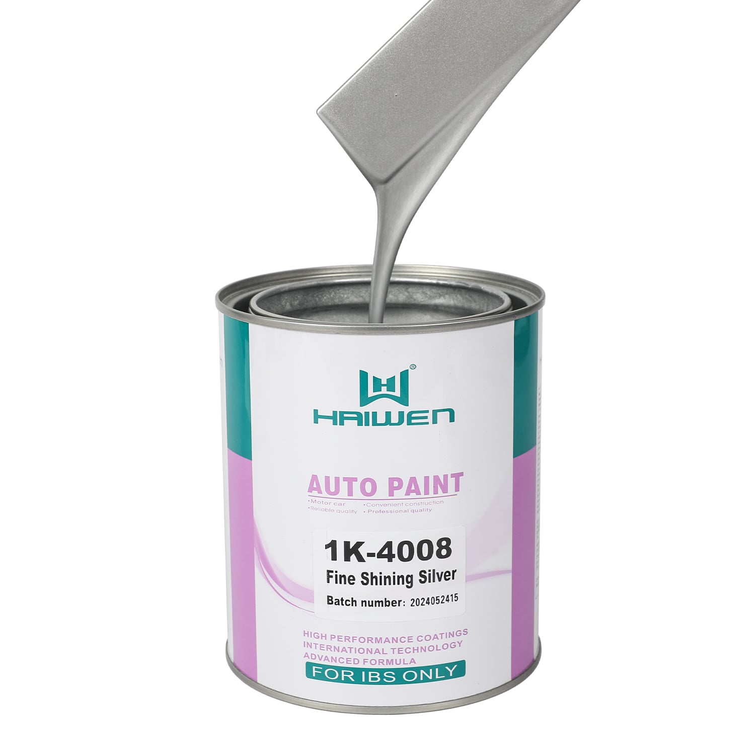 HAIWEN 1K-4008 Fine Shining Silver 1K Metallic Silver – Shimmering Front with Dark Sides for Automotive Refinish and Color Mixing