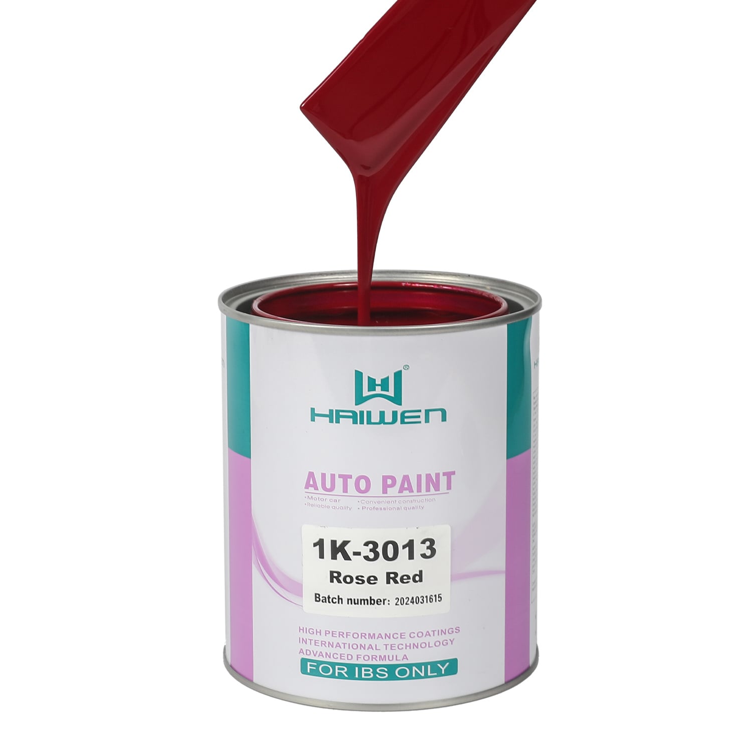 HAIWEN 1K-3013 Rose Red 1K Basecoat – Purplish Red Front with Violet Blue Sides for Automotive Refinish and Color Mixing