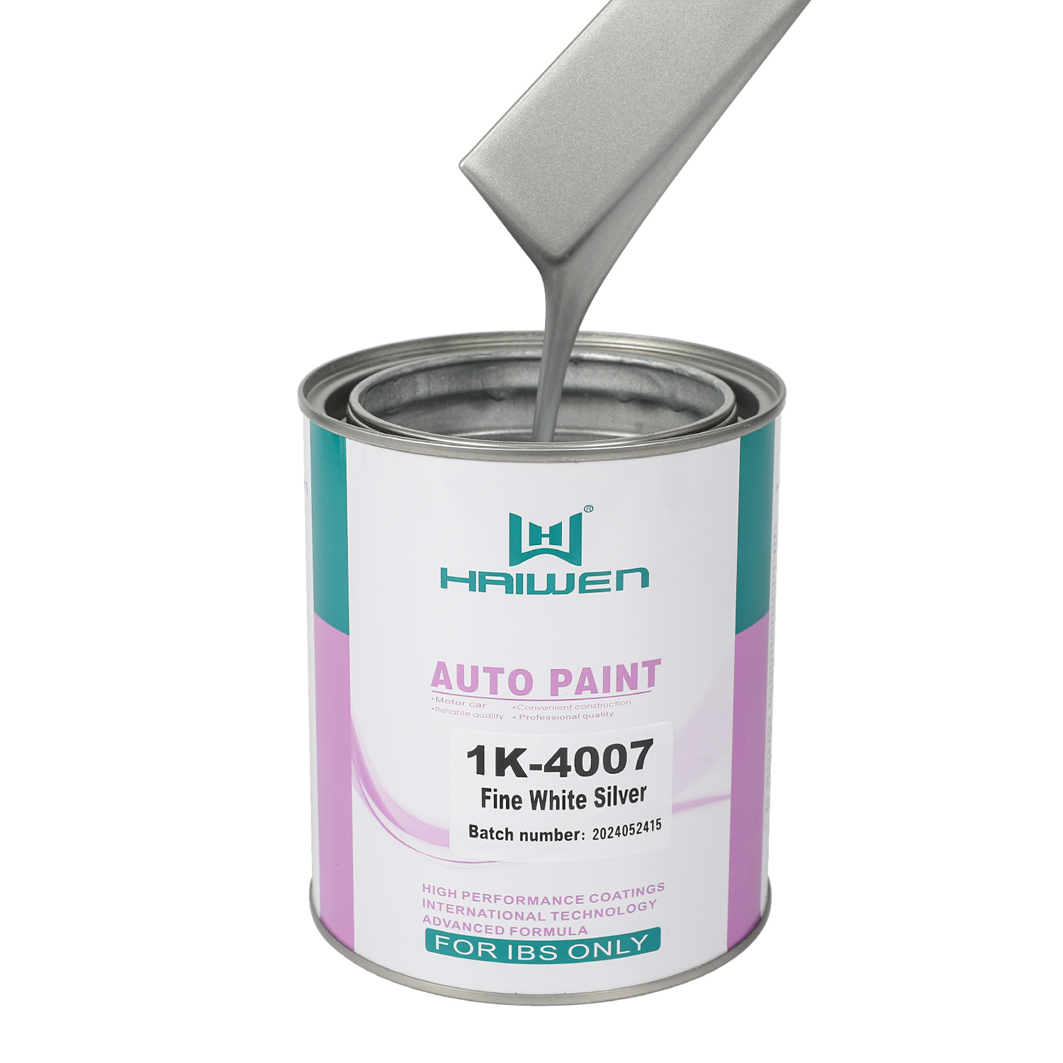 HAIWEN 1K-4007 Fine White Silver 1K Metallic Silver – Slightly Fine Particles with White Front for Automotive Refinish and Color Mixing