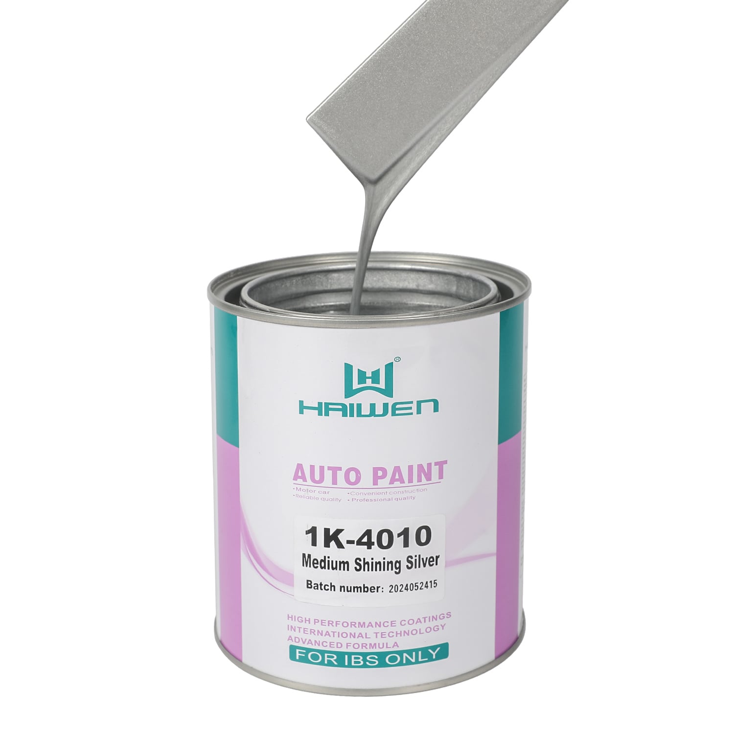 HAIWEN 1K-4010 Medium Shining Silver 1K Metallic Silver – Strong Metal Effect with White Flash Front for Automotive Refinish and Color Mixing
