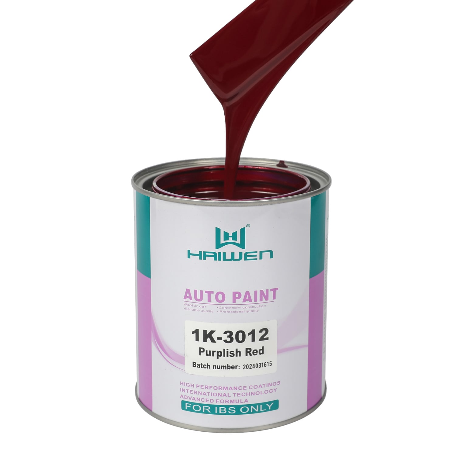 HAIWEN 1K-3012 Purplish Red 1K Basecoat – Dark Red Front with Purplish Blue Sides for Automotive Refinish and Color Mixing