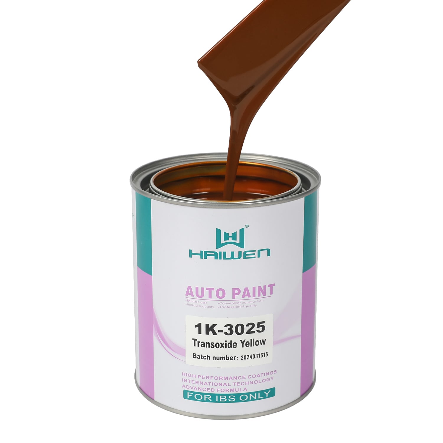 HAIWEN 1K-3025 Transoxide Yellow 1K Basecoat – Yellow Front with Greenish Sides for Automotive Refinish and Color Mixing