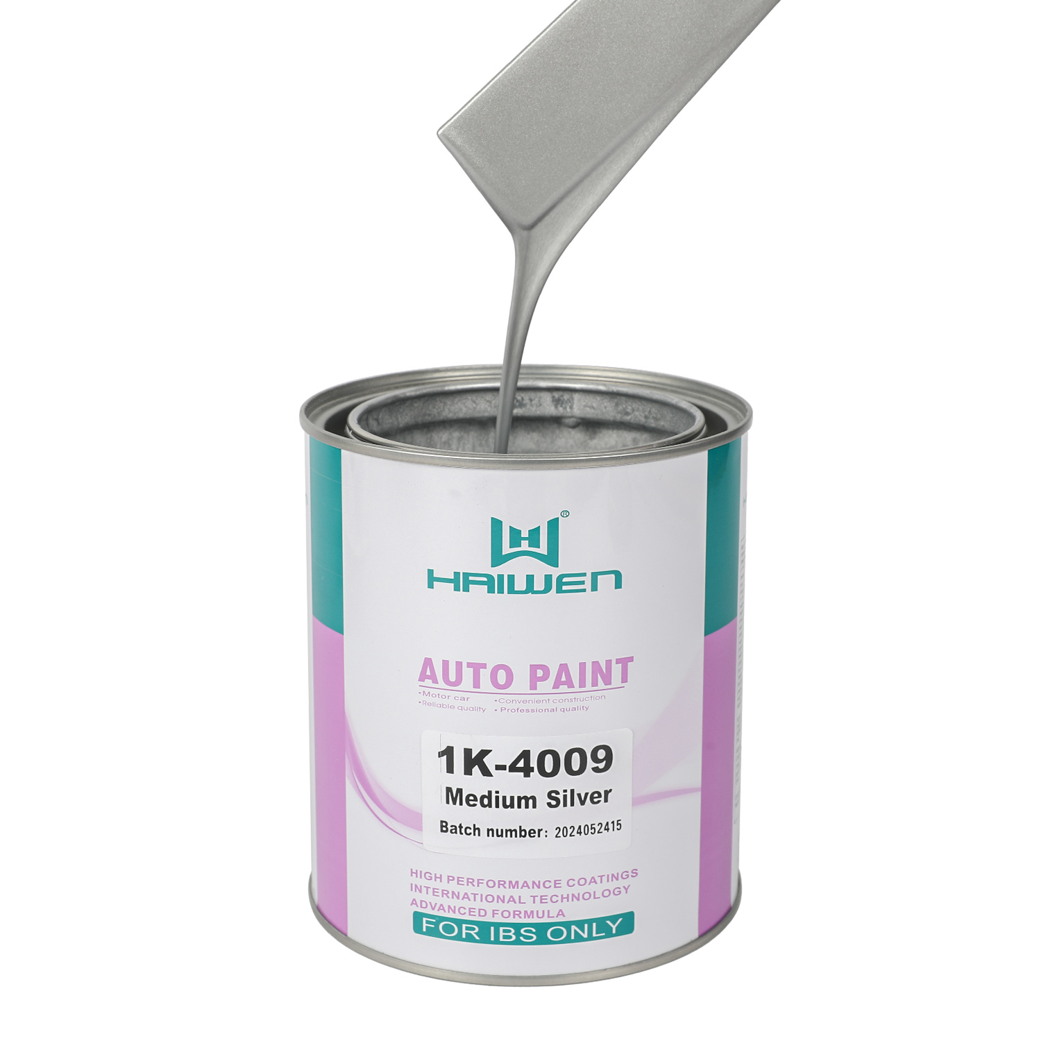 HAIWEN 1K-4009 Medium Silver 1K Metallic Silver – Medium Size with White Front and Dark Sides for Automotive Refinish and Color Mixing
