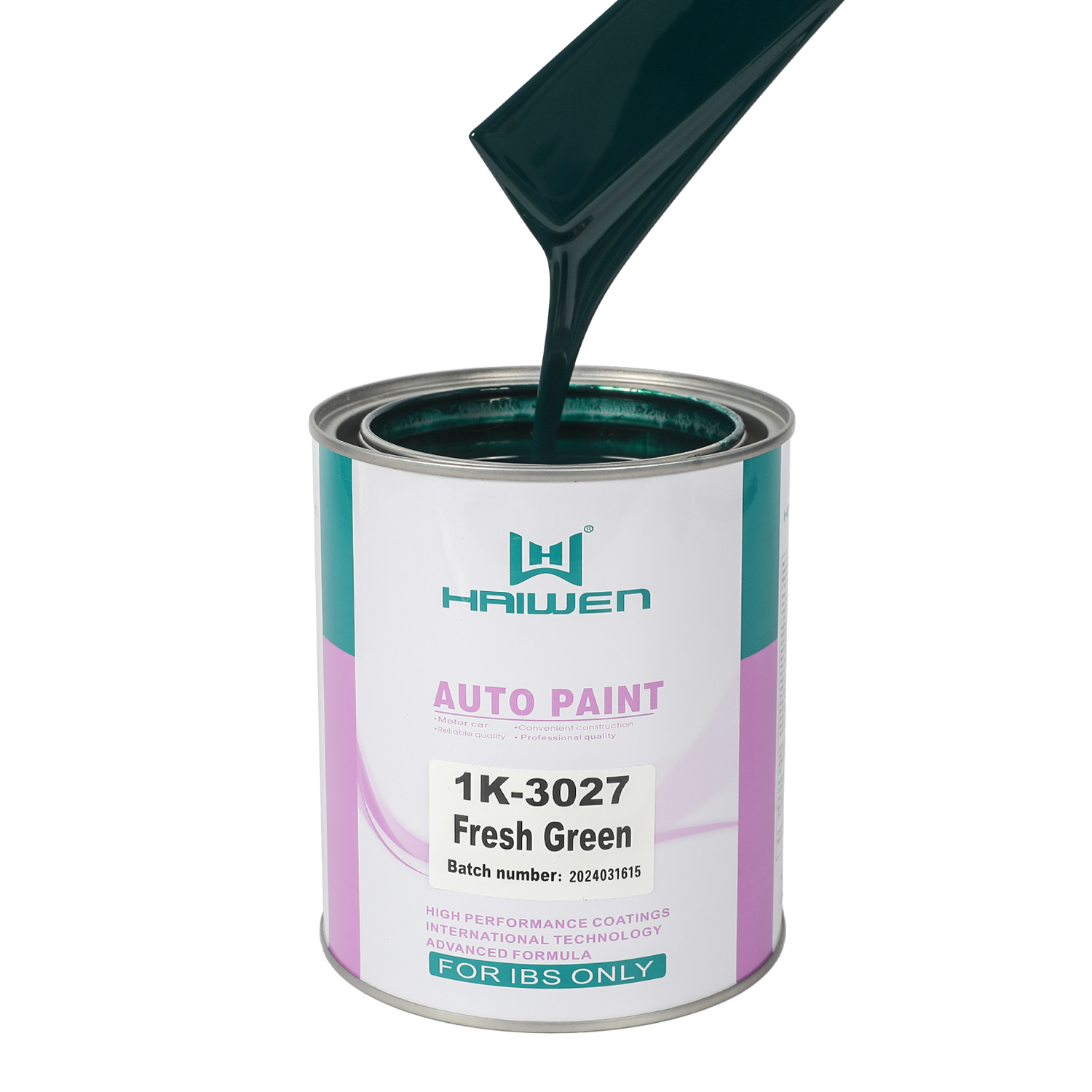 HAIWEN 1K-3027 Fresh Green 1K Basecoat – Blue Front with Yellow Sides for Automotive Refinish and Color Mixing