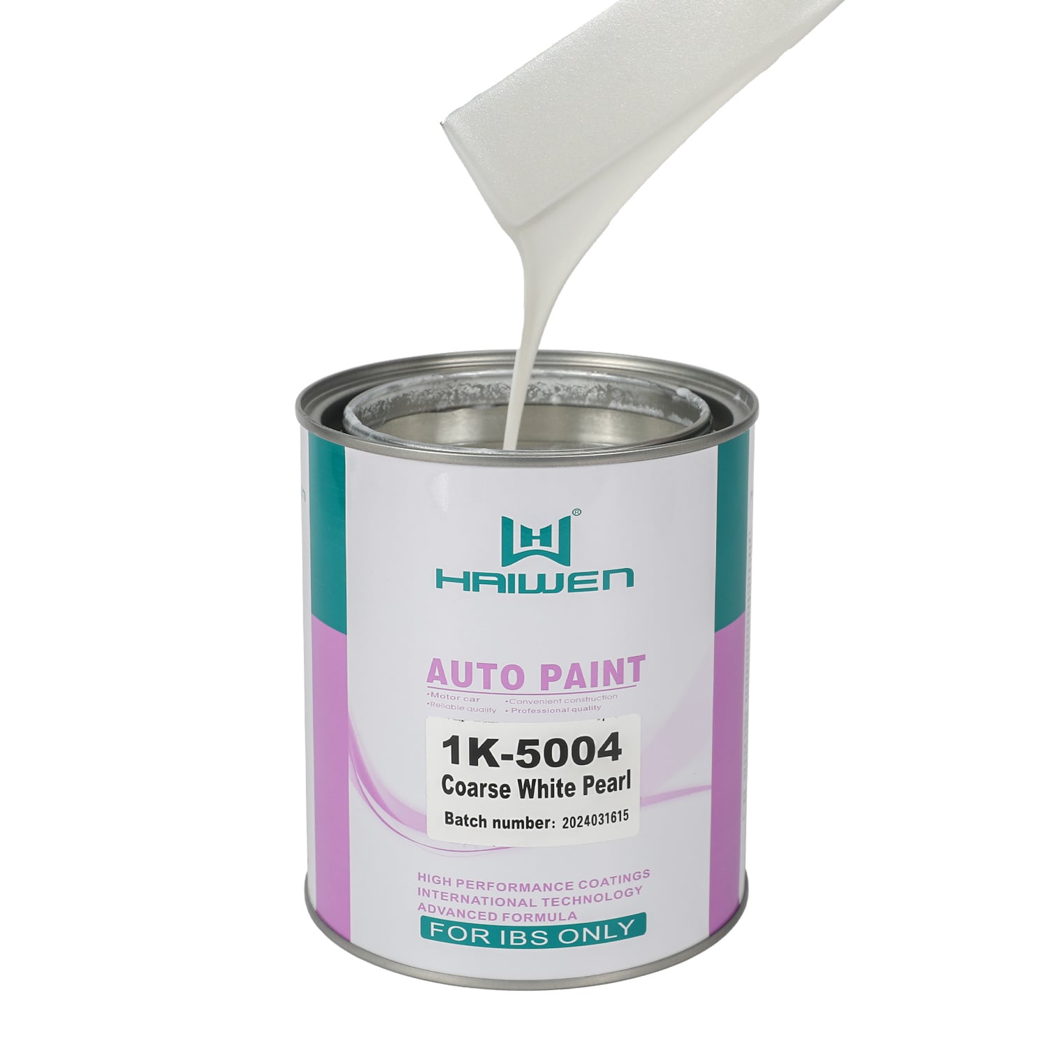 HAIWEN 1K-5004 Coarse White Pearl 1K Pearl Paint – Front White with Slant Yellow Side for Automotive Refinish and Color Mixing