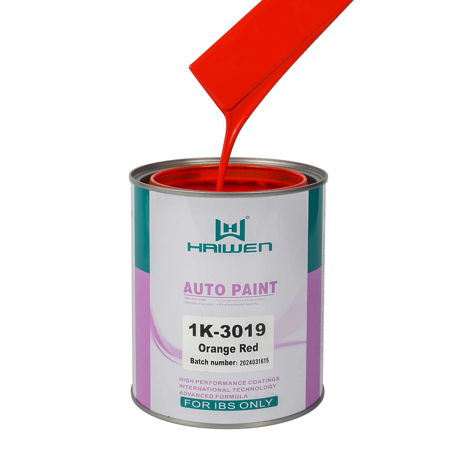 HAIWEN 1K-3019 Orange Red 1K Basecoat – Reddish Yellow for Automotive Refinish and Color Mixing