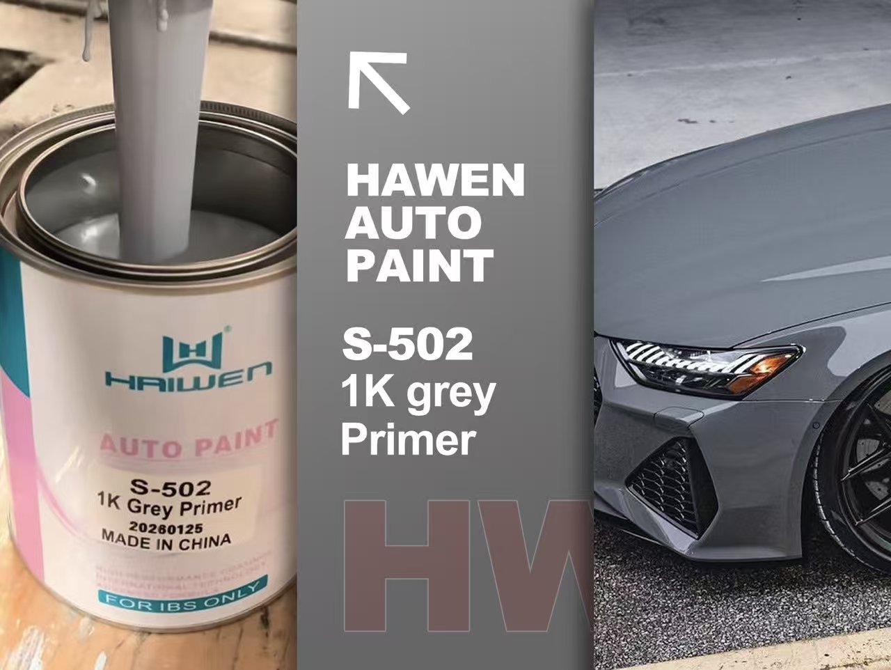 S-502 1K-grey primer Haiwen High Adhesion Primer features easy application and permanent firm bonding.#haiwencarpaint