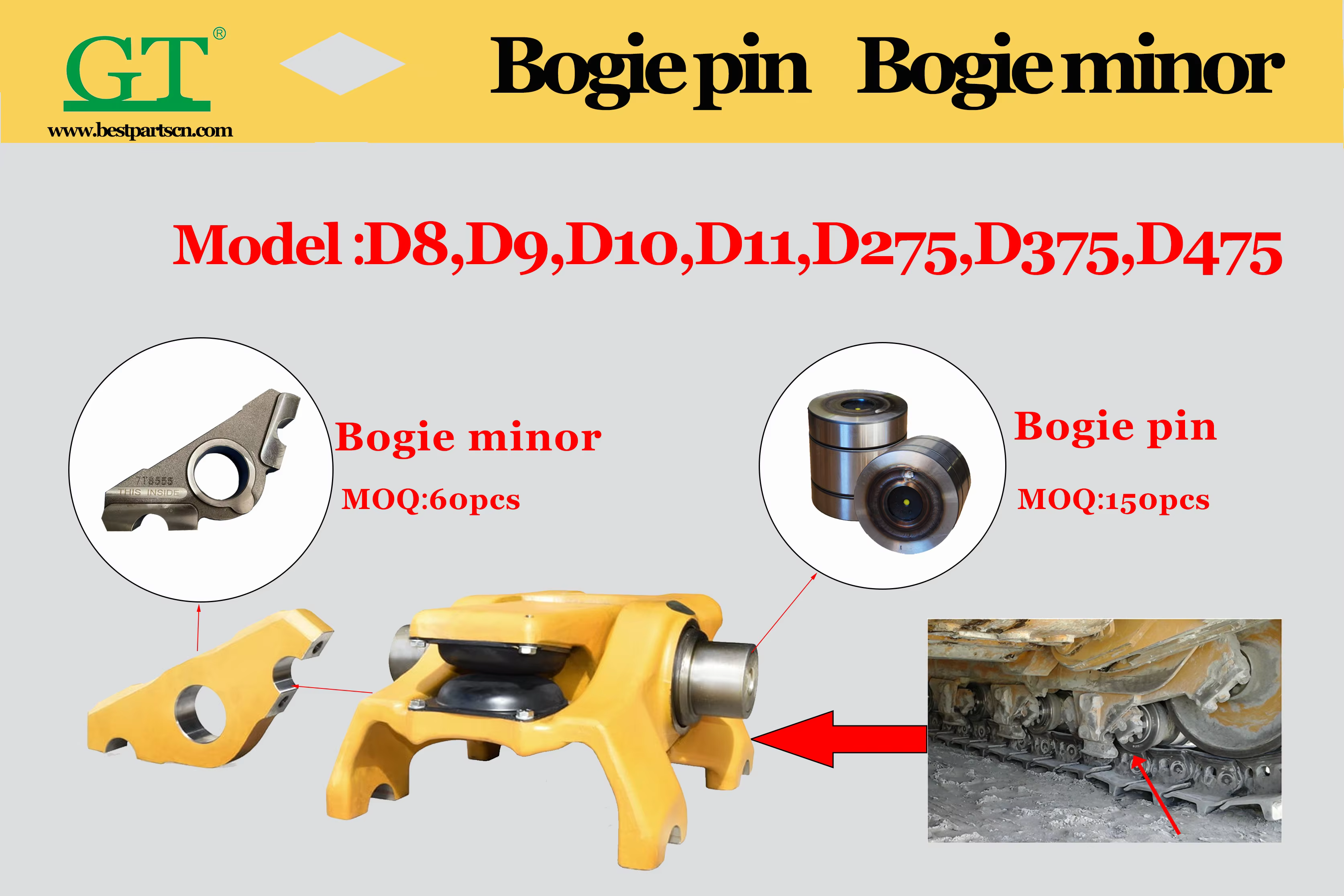 Bulldozer Spare Parts Bogie Pin Bogie Minor D8d D10d 11 D275 D375 D475 Bogie Cartridge Pin Assembly 7t8555 details