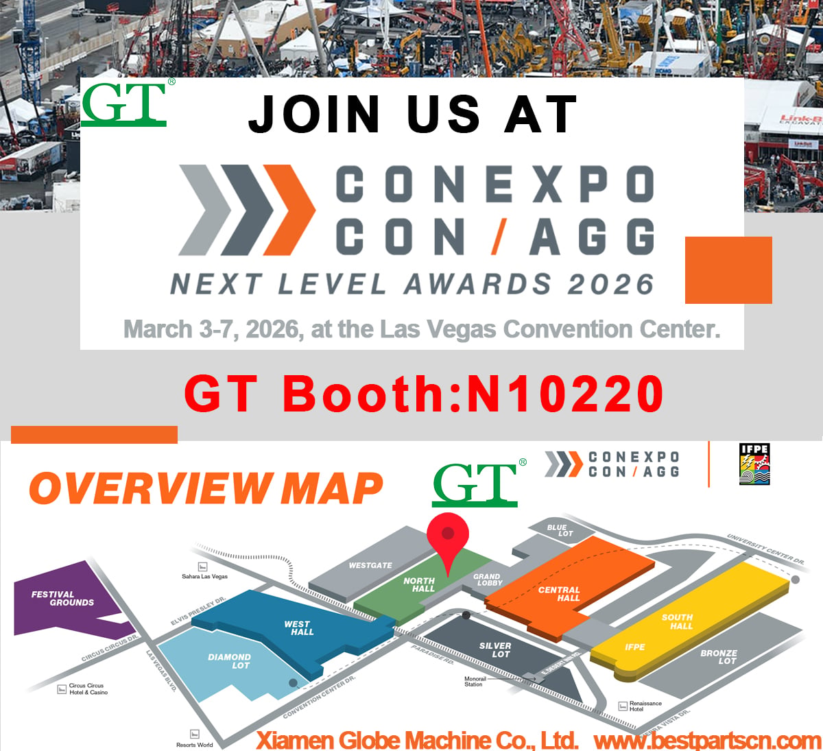 Hartu Xiamen GT-ren aurkera CONEXPO-CON/AGG 2026-an — Aztertu azpiko egituraren teknologia berriak (N10220. estandea)