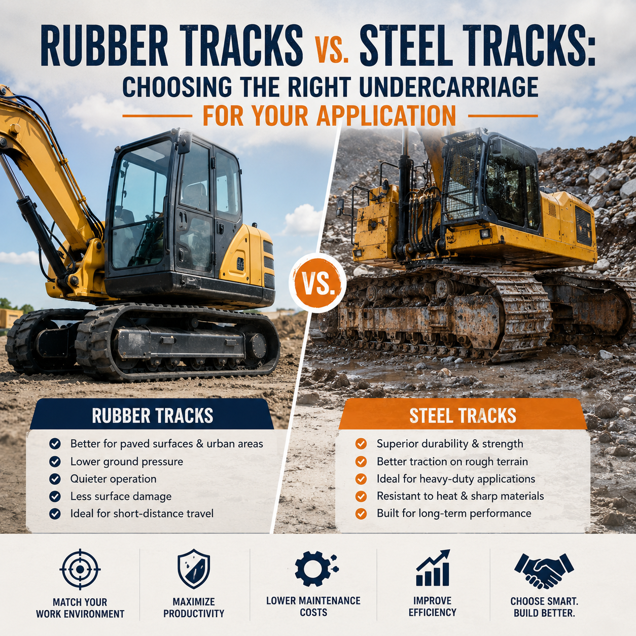 Rubber Tracks vs Steel Tracks: Choosing the Right Undercarriage for Your Application