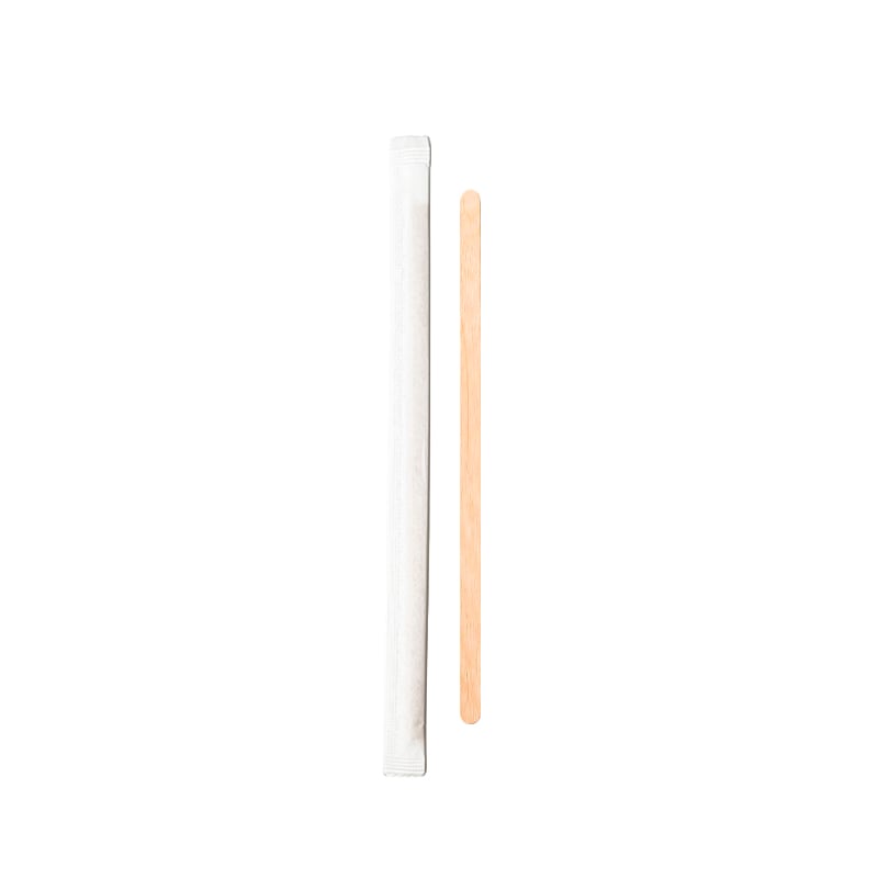 Individually Wrapped Wooden Coffee Stirrer with White Paper Wrapper