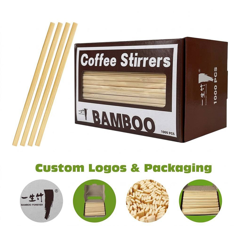 Disposable Bamboo Coffee Stirrers Packed In Window Paper Box 1000 Pcs