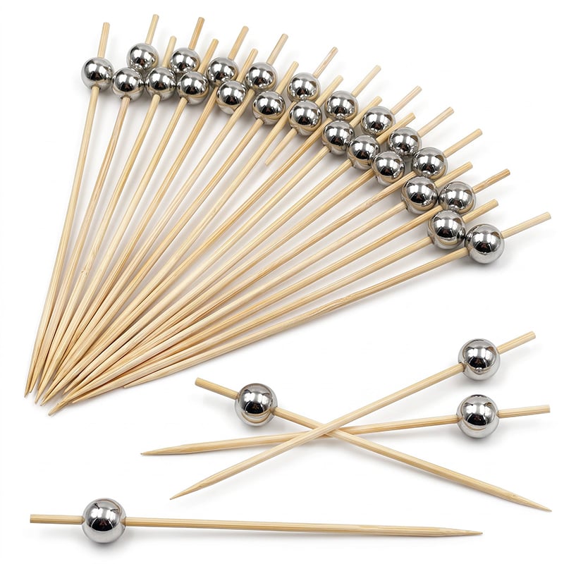 Silver Metallic Ball Bamboo Bead Pick 4.72