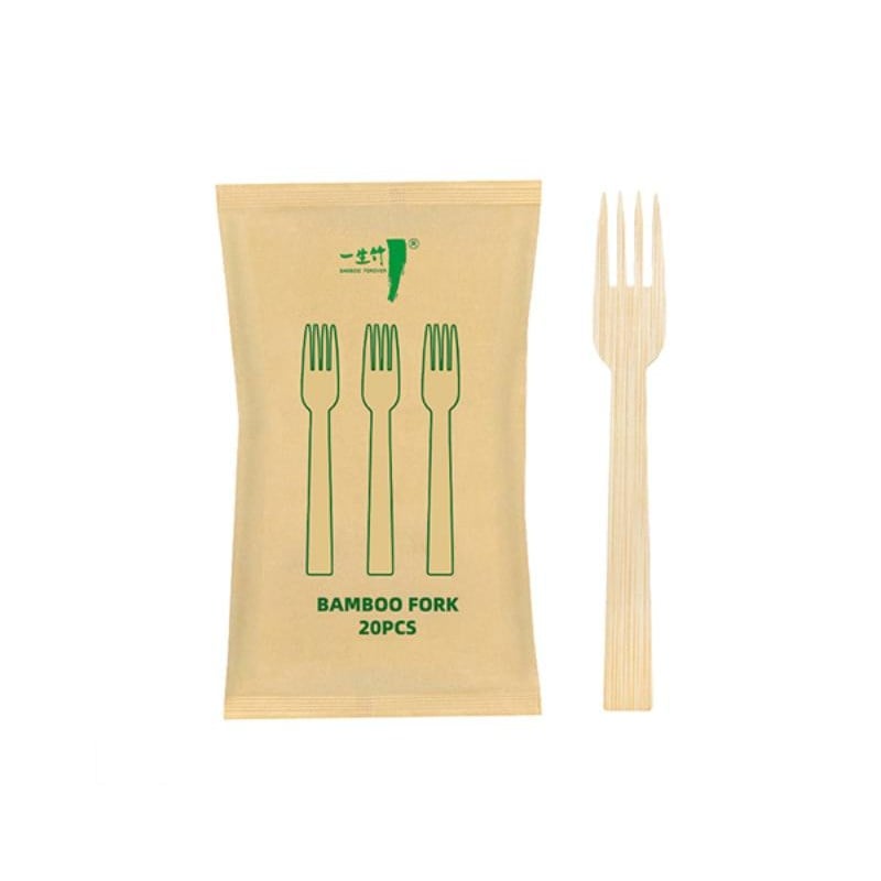 20 PCS bamboo forks in kraft paper bag