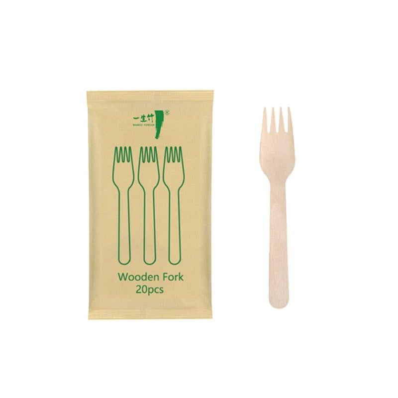 20 PCS wooden forks in kraft paper bag
