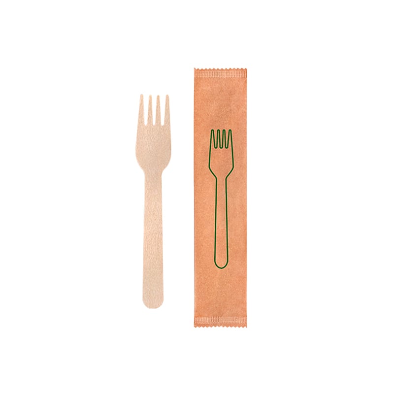 Individually wrapped disposable wooden fork