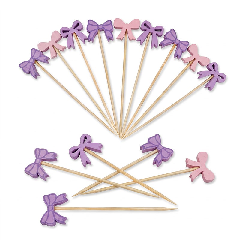 Pink Purple Bow Bamboo Bead Pick 4.72