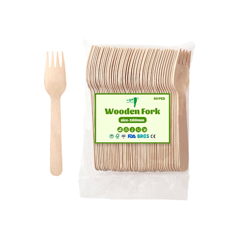 50 PCS wooden forks in label-ready PP bag