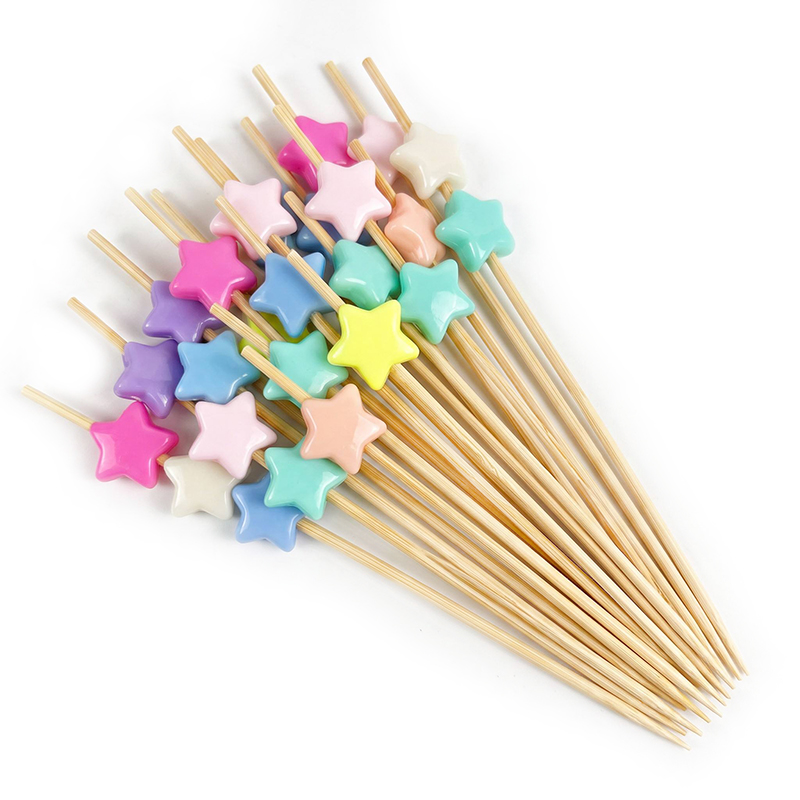 Çok Renkli Beş Köşeli Yıldız Bambu Boncuk Çubuğu 12 cm