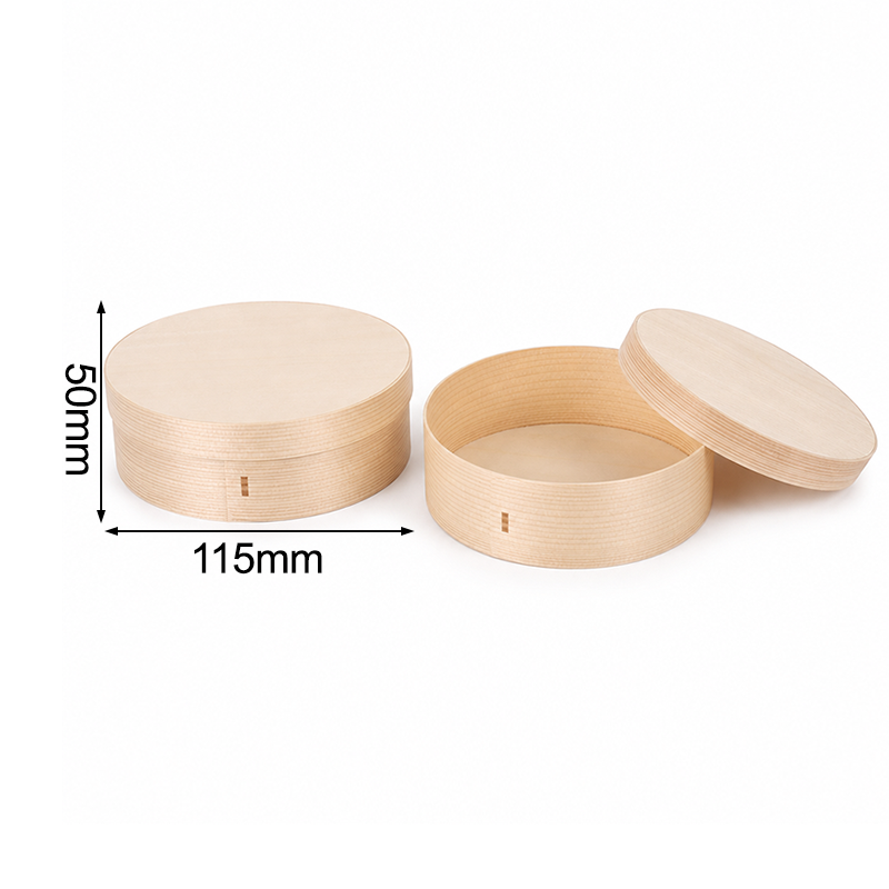 Round Veneer Wood Box With Lid 4.53