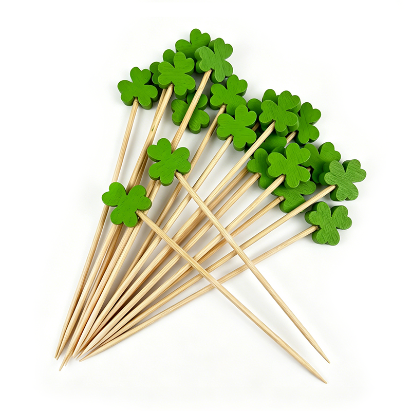 Green Four-Leaf Clover Bamboo Bead Pick 4.92