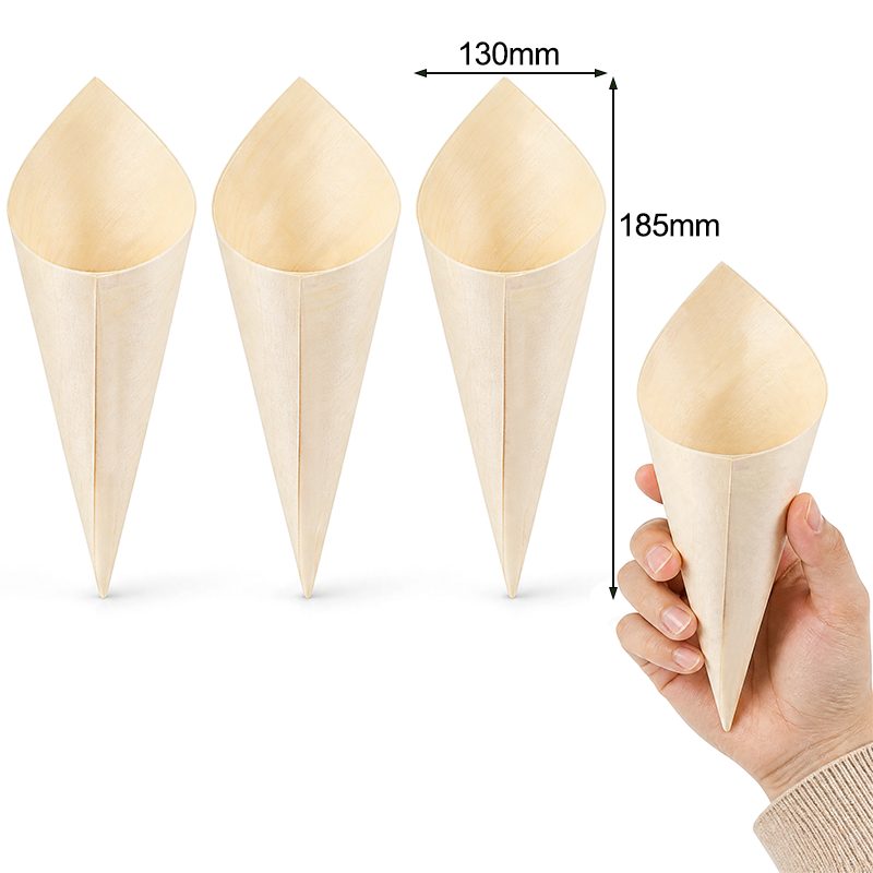Disposable Poplar Veneer Wood Cone 7.28