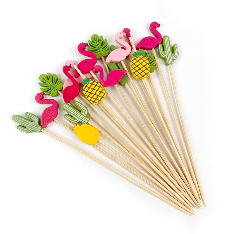 Tropikal Flamingo, Ananas ve Kaktüs Bambo Düğme Çubuğu 5,31 inç