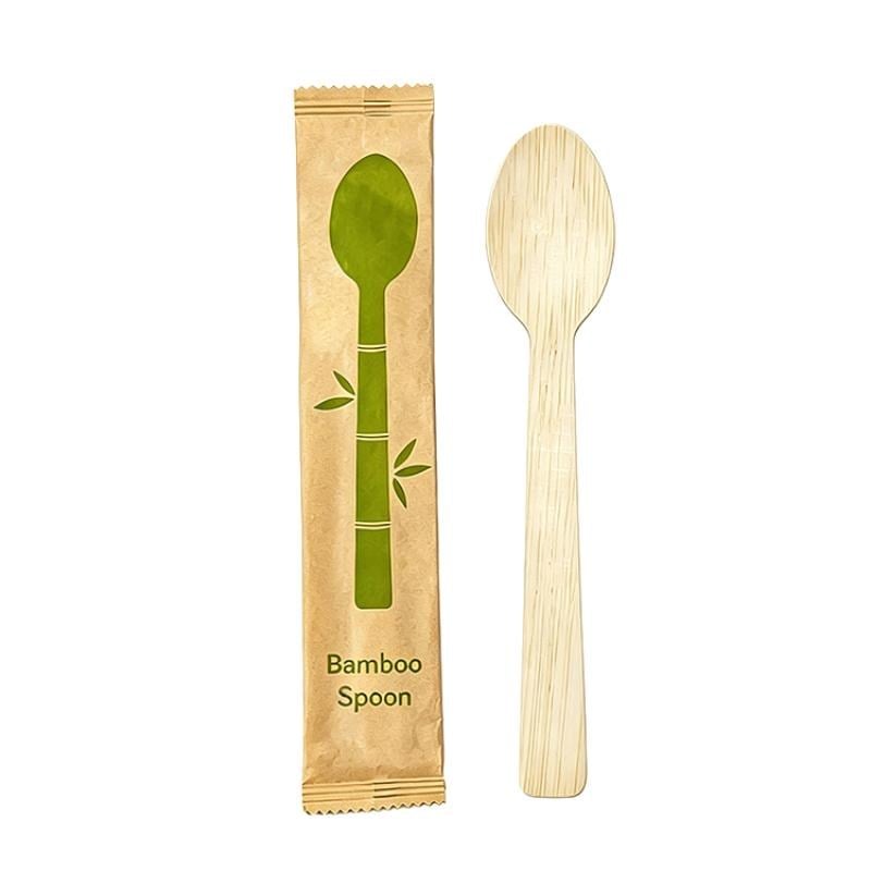 Individually wrapped disposable bamboo spoon
