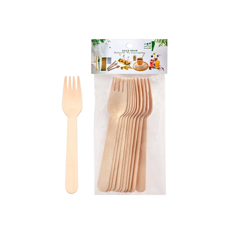 10 PCS wooden forks in a polybag with header card