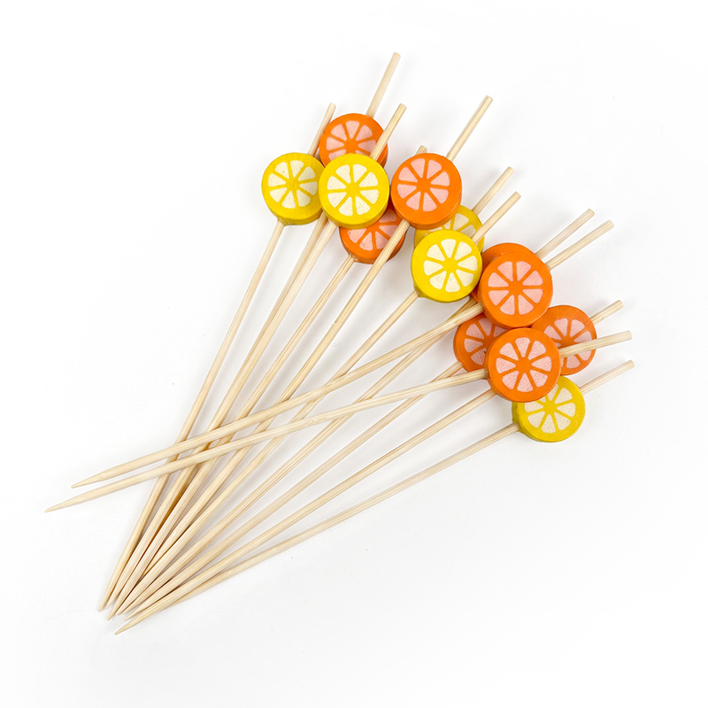 Lemon & Orange Slice Bamboo Bead Pick 4.72