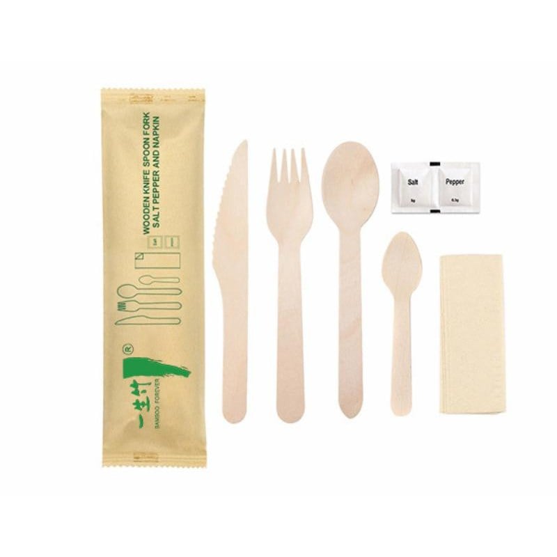 7-in-1 disposable wooden cutlery set