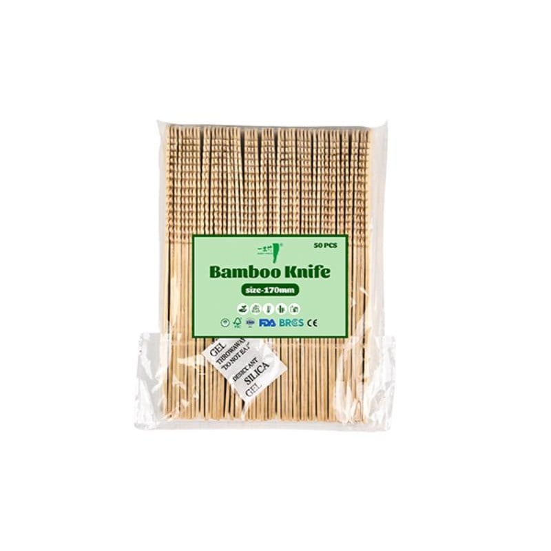 50 PCS bamboo knives in  label-ready PP bag
