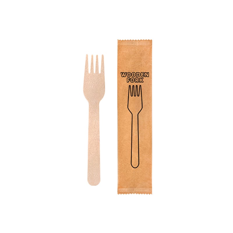 Individually wrapped disposable wooden fork